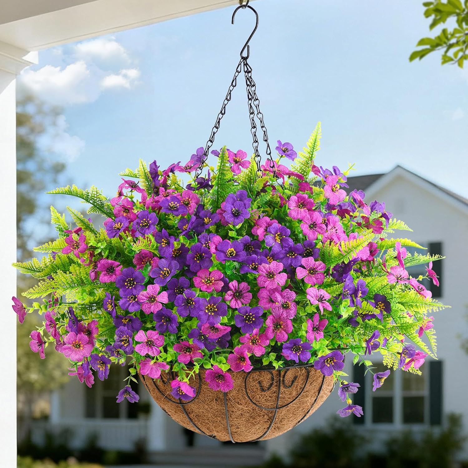 Artificial Flowers Hanging Baskets, Multicolor 12 Bundles Faux Flower with