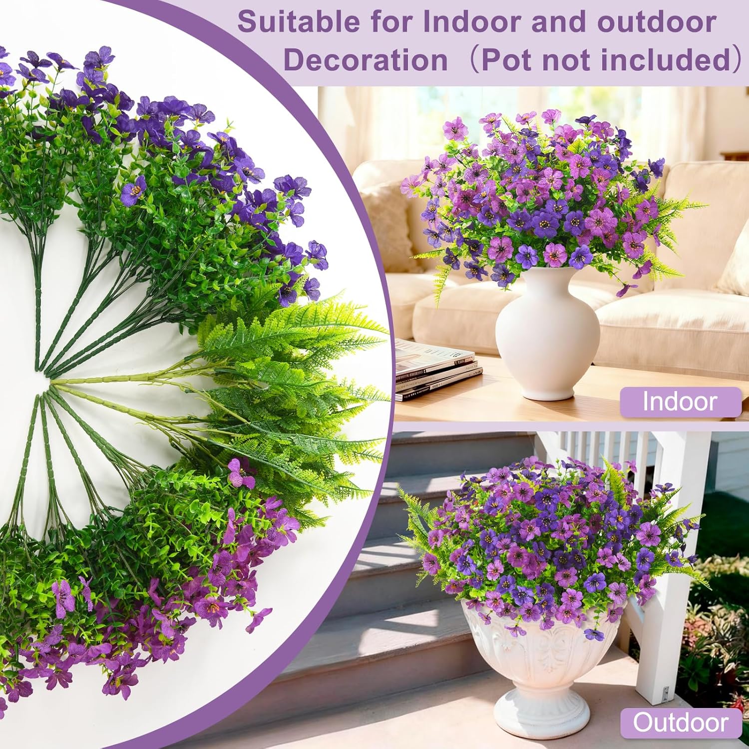 Artificial Flowers Hanging Baskets, Multicolor 12 Bundles Faux Flower with