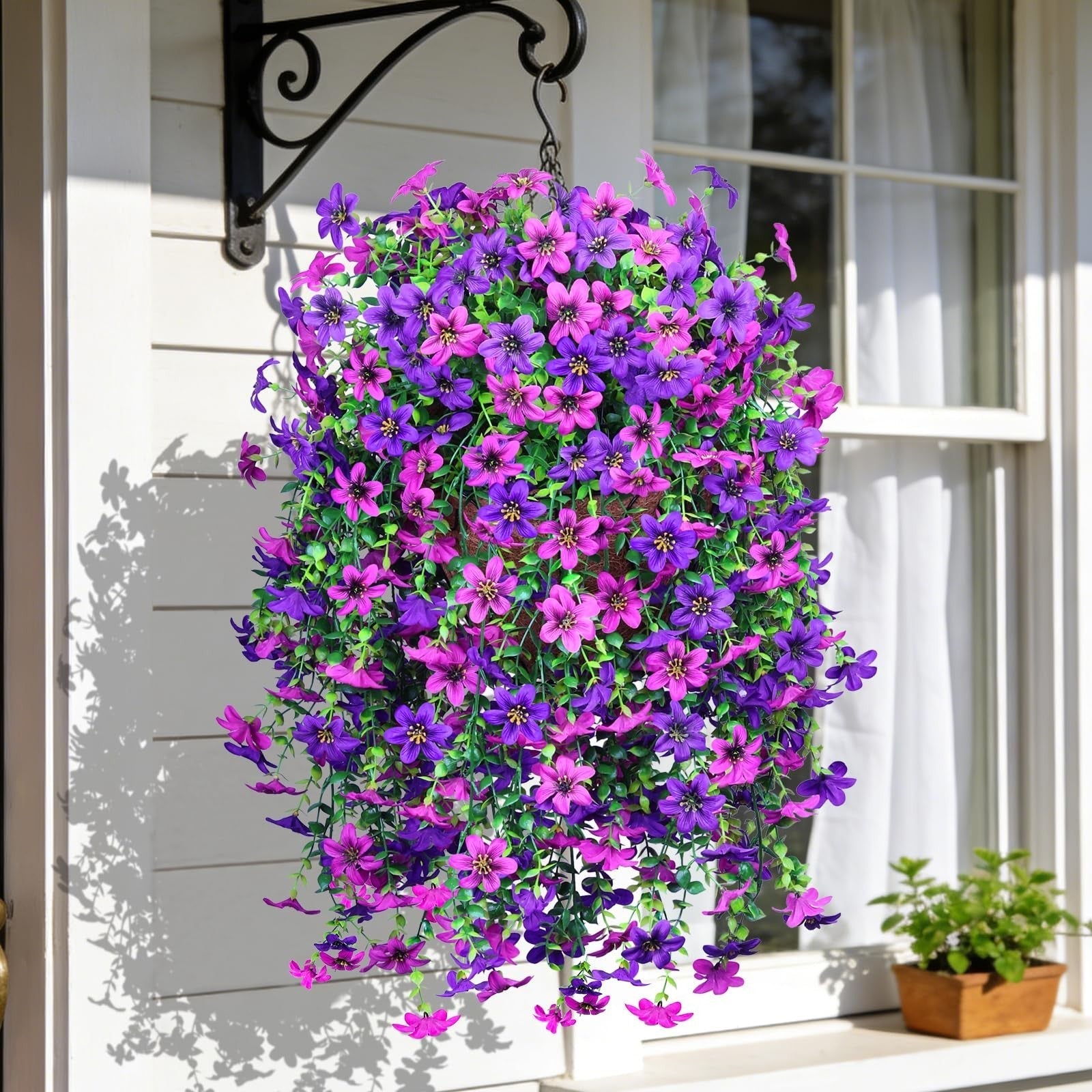 Artificial Hanging Flowers Decoration, 4pcs Fake Floral Basket Plants for Out...