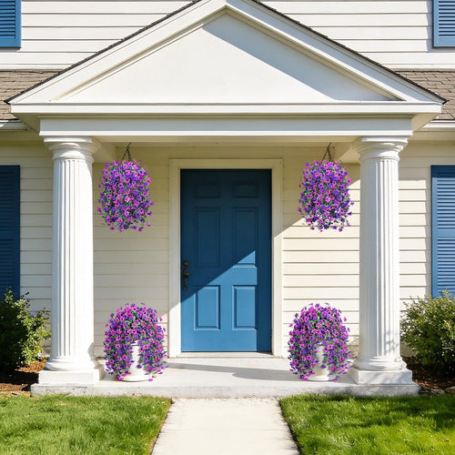 Artificial Hanging Flowers Decoration, 4pcs Fake Floral Basket Plants for Out...