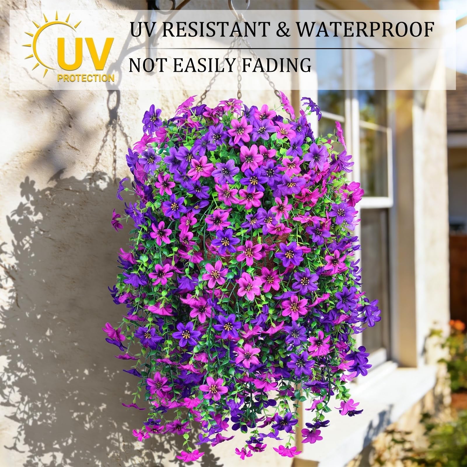 Artificial Hanging Flowers Decoration, 4pcs Fake Floral Basket Plants for Out...